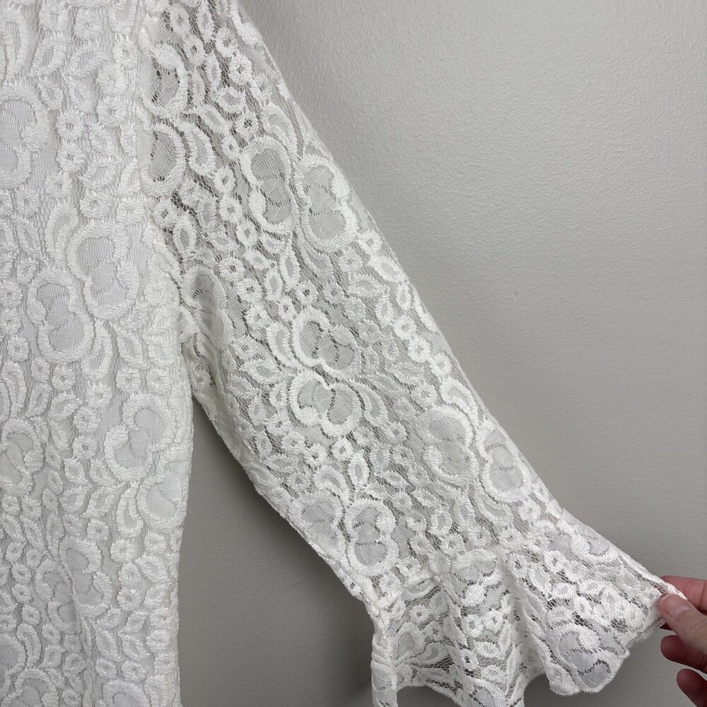 Cactus Brand Women's Lace Blouse Large White Lined Long Sleeve Ruffled Feminine - Picture 8 of 11